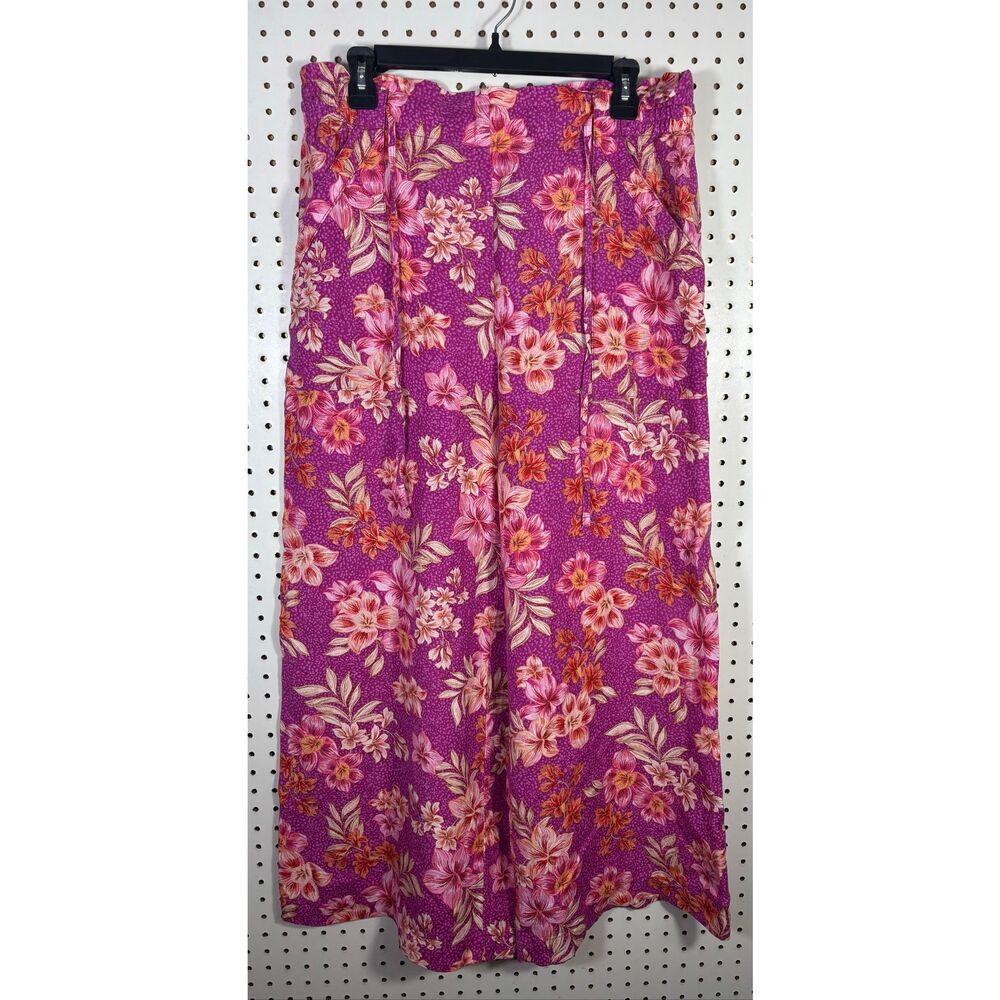 Loft Wide Leg Linen blend floral print pants size L